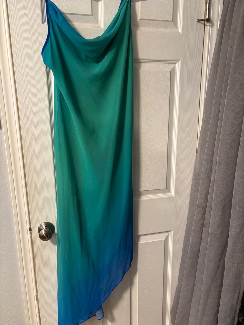 bebe Teal to Blue Ombre Cowl Slip Dress